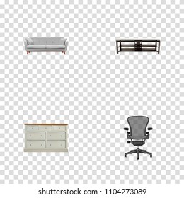 Set of decoration realistic symbols with office chair, table, divan and other icons for your web mobile app logo design.
