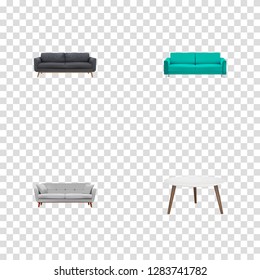 Set of decoration realistic symbols with settee, couch, round table and other icons for your web mobile app logo design.