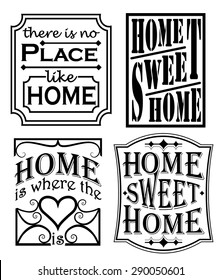 Set of decoration signs praising someones home with text elements.