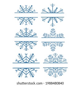 Set decoration snowflake frame, monogram for text, cutout, line isolated on white background. Christmas holidays, winter symbol, greeting. . Vector illustration