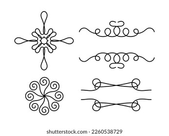 Set of Decorations Elements. Hand drawing Ornament and Frame. Design Collection for Invitation, Banner, Poster, Badge and Logotype. Vector illustration