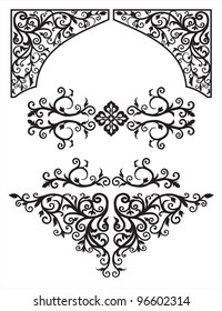 Decoración con árabe floral. Gráficos en blanco y negro.