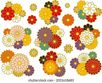 A set of decorations with Japanese style chrysanthemums piled up