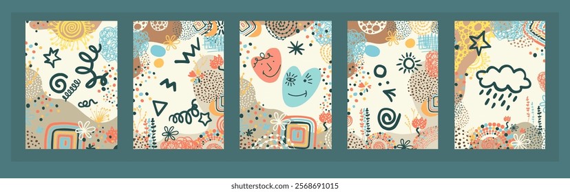 Set of decorative abstract frames. Creative abstract art background. hand drawn. Vector illustration.
