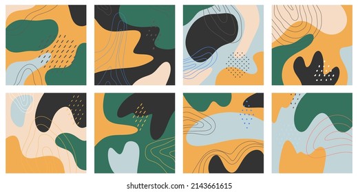 Set of decorative abstract illustrations with colorful drawings. Drawn by hand. Flat design, cartoon, vector illustration. Template for design and printing on paper.