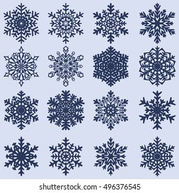 Set of decorative abstract snowflakes. Vector illustration.