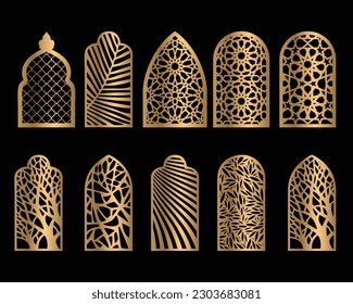 Set of decorative arches, islamic, Arabic and Moroccan pattern. Arch window decor. laser, plasma and CNC files