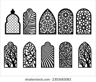 Set of decorative arches, islamic, Arabic and Moroccan pattern. Arch window decor. laser, plasma and CNC files