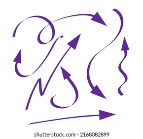 Set of decorative arrows of different shapes. Curvy pointer