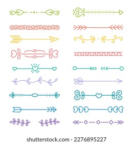 Set of decorative arrows, doodle text dividers, ornaments. Vector illustrator.