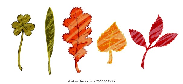 Set of decorative autumn leaves. Vector graphics.