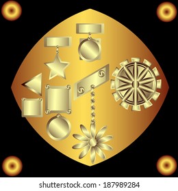 Set of decorative Awards square on black background