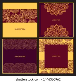 Set of decorative background in Oriental style. Mandala. 
Hand-drawn illustration. Templates for your design.