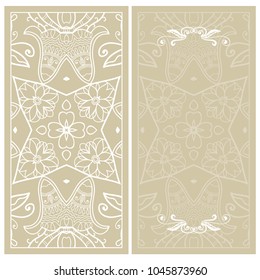 Set of decorative backgrounds with geometric texture. Vertical colorful seamless pattern and card with place for the text. Vector template for Wedding, Valentine's day, Birthday Invitation