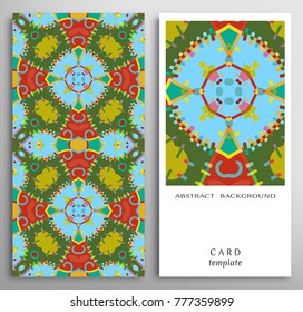 Set of decorative backgrounds with geometric texture. Vertical colorful seamless pattern and card with place for the text. Vector template for Wedding, Valentine's day, Birthday Invitation