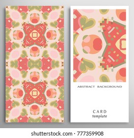 Set of decorative backgrounds with geometric texture. Vertical colorful seamless pattern and card with place for the text. Vector template for Wedding, Valentine's day, Birthday Invitation