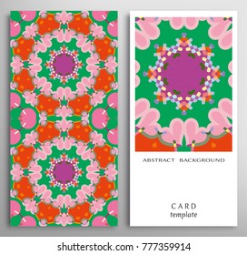 Set of decorative backgrounds with geometric texture. Vertical colorful seamless pattern and card with place for the text. Vector template for Wedding, Valentine's day, Birthday Invitation