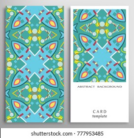 Set of decorative backgrounds with geometric texture. Vertical colorful seamless pattern and card with place for the text. Vector template for Wedding, Valentine's day, Birthday Invitation
