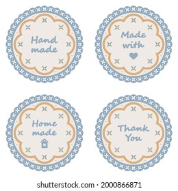 Set of decorative badges for hand made products. Design template for print. Pastel colored vector illustration
