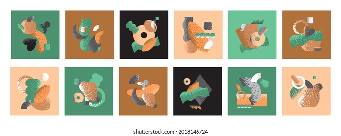 Banners decorativos con elementos abstractos de diseño sencillo. Colección de fondos contemporáneos con formas geométricas en colores pastel para invitaciones, medios sociales, tarjetas. Ilustración del vector