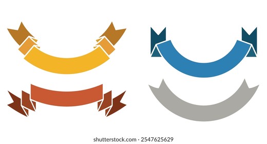 Conjunto de banners decorativos nas cores azul, laranja, cinza e vermelha. Ilustração vetorial sobre fundo branco