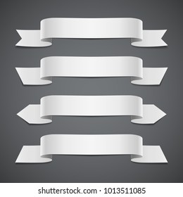 Set of decorative banners. White ribbons on the gray background, vector illustration