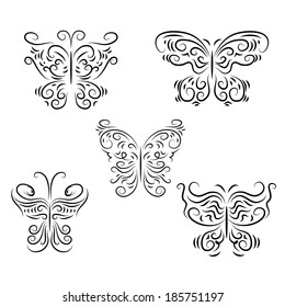 Set a decorative beautiful graphically butterflies