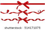 Set of decorative beautiful red bows with horizontal ribbons isolated on white. Vector bow 