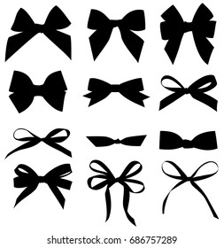 Set Of Decorative Black Bow Silhouette. Vector Bow For Your Design