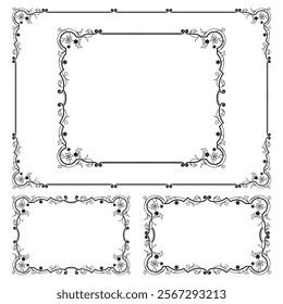 Set of decorative black rectangular frames. A3 and other shapes.