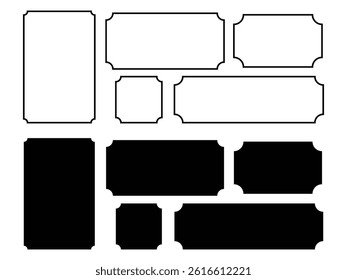 Set of decorative black and white rectangular frames with ornate corners. collection of scalloped frame border vector design element