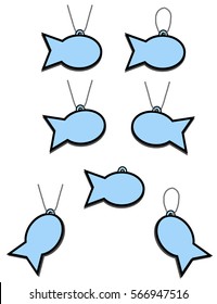 set of decorative blue fish labels on chain vector