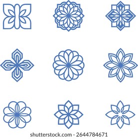 Set of Decorative Blue Line Art Geometric Designs