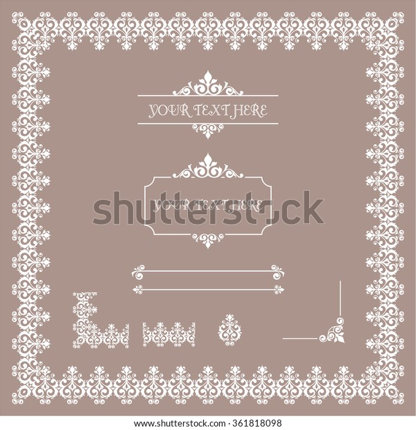 Set of decorative border, frames, corner, page\
dividers. \
Design elements for for invitation, congratulation and\
greeting card