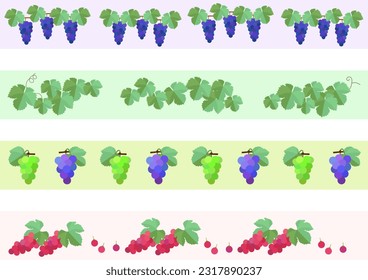 Set of decorative border with grapes and vines