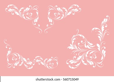 The set of decorative borders. Creative borders for greeting cards, paper, wallpaper, banners, wrapping. The lace pattern. Angle decoration. Design elements.