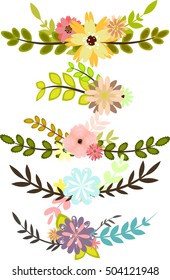 Set of decorative borders with flowers and leaves 