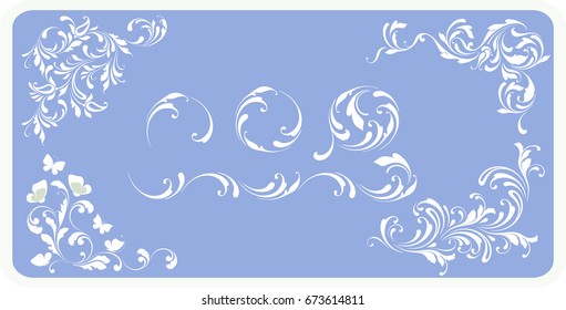 The set of decorative borders and frames. Lacy design elements for greeting cards, paper, wallpaper, embroidery, painting, needlework and other creative work. The steps of creating a pattern.