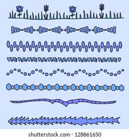 Set of decorative borders illustration. Doodle divider clipart group collection.