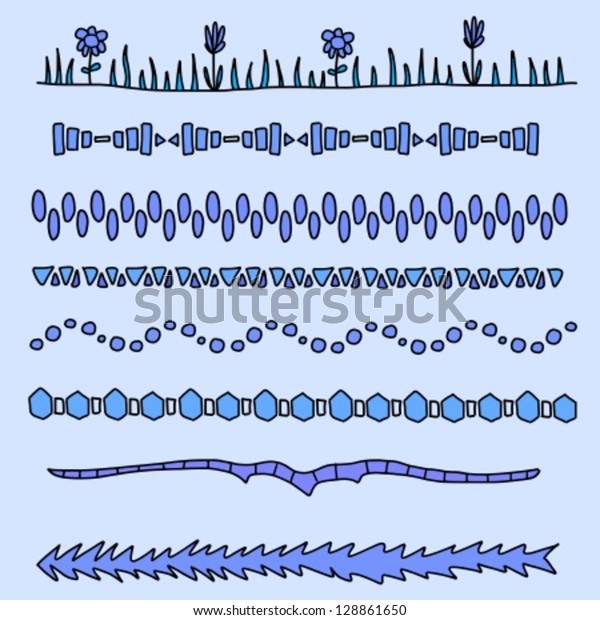 Set Decorative Borders Illustration Doodle Divider Stock Vector