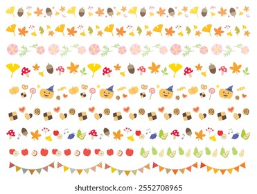 A set of decorative borders with illustrations related to autumn