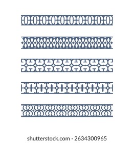 Set of decorative borders isolated on white background. Vector design elements. Perfect for invitations, cards, frames, posters, flyers and other graphic design projects. Seamless patterns included.