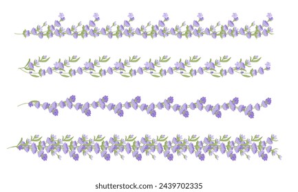 Set of decorative borders of lavender flowers for your design. Vector illustration on white background.