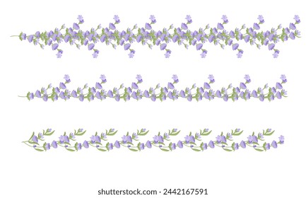 Set of decorative borders of lavender flowers for your design. Vector illustration on white background.