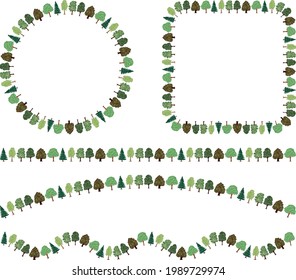 Set of decorative borders from various drawn trees