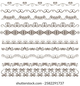 Set of decorative borders. Vector illustration. Design elements for wedding invitations and greeting cards.