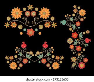 Set of decorative borders and vignettes with pomegranate