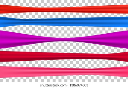  Set of decorative bow with ribbon vector illustration. Vector bow for decor on transparent background. Template for greeting card. Set of colorful bows and ribbons vector.