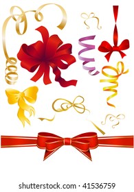set of decorative bows and ribbons