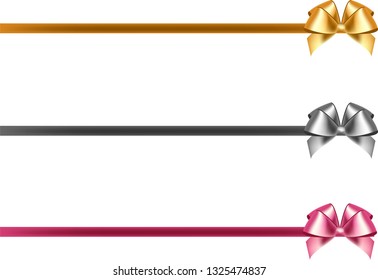 Set of decorative bows with ribbons on white background. Vector.
